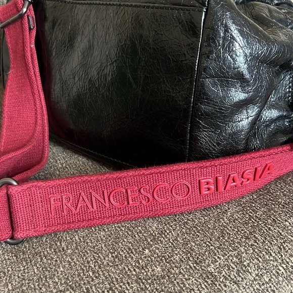 Francesco Biasia Red and Black Leather Hobo Designer Rare Bag - Picture 10 of 16